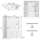 Armoire penderie familiale en bois 63W, laque blanche, tringles à vêtements