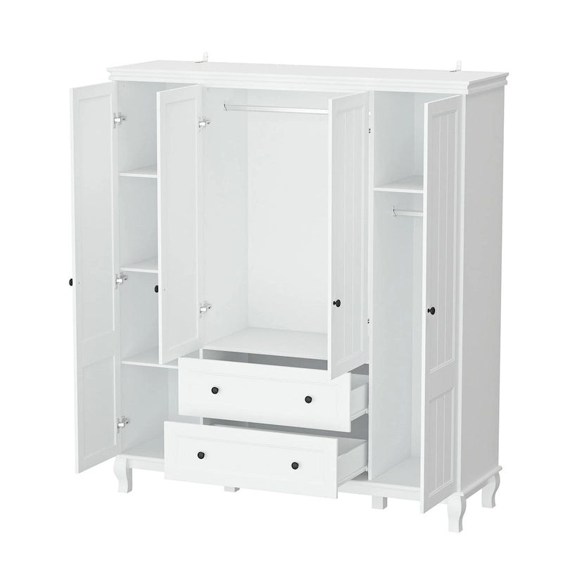 Armoire penderie familiale en bois 63W, laque blanche, tringles à vêtements