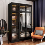47.2 Armoire large avec éclairage LED et portes entièrement vitrées, pour dressing ou penderie