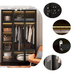 47.2 Armoire large avec éclairage LED et portes entièrement vitrées, pour dressing ou penderie