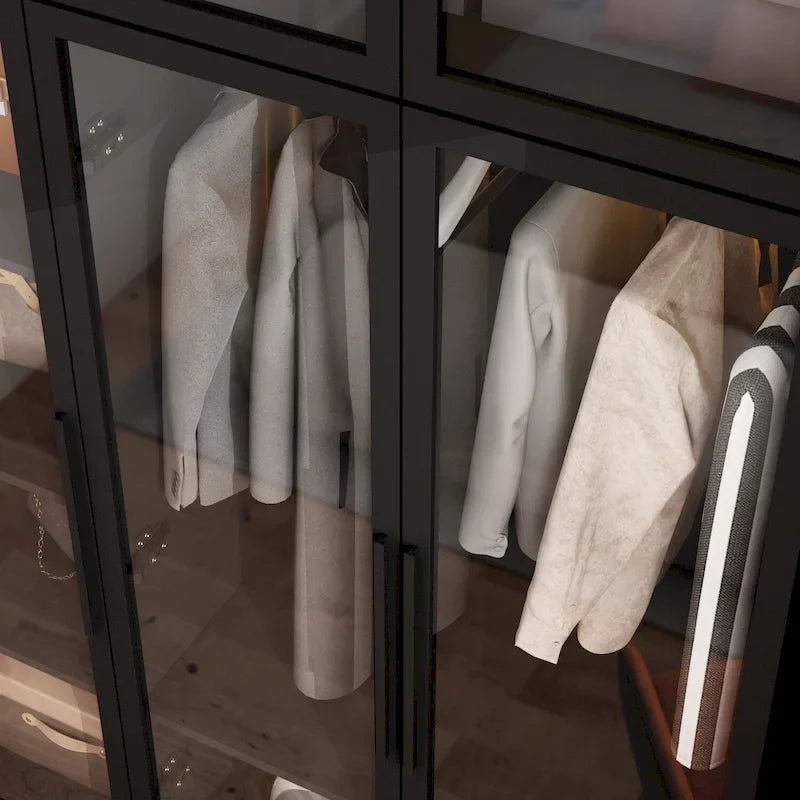 47.2 Armoire large avec éclairage LED et portes entièrement vitrées, pour dressing ou penderie