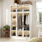 47.2 Armoire large avec éclairage LED et portes entièrement vitrées, pour dressing ou penderie