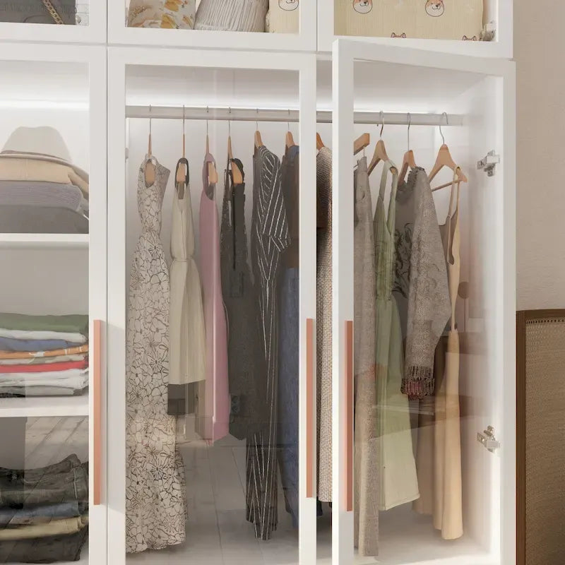 47.2 Armoire large avec éclairage LED et portes entièrement vitrées, pour dressing ou penderie