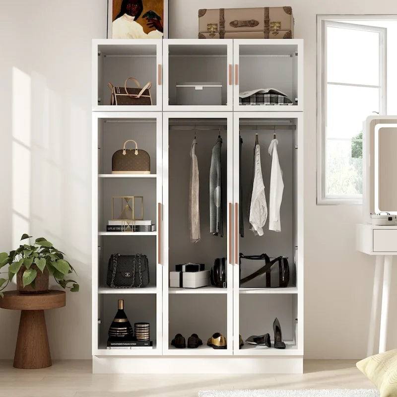 47.2 Armoire large avec éclairage LED et portes entièrement vitrées, pour dressing ou penderie