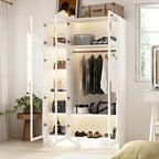 47.2 Armoire large avec éclairage LED et portes entièrement vitrées, pour dressing ou penderie