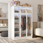 47.2 Armoire large avec éclairage LED et portes entièrement vitrées, pour dressing ou penderie