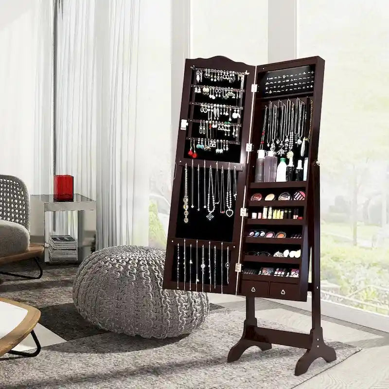  Newtown Espresso Jewelry Cabinet with LED Dressing Mirror