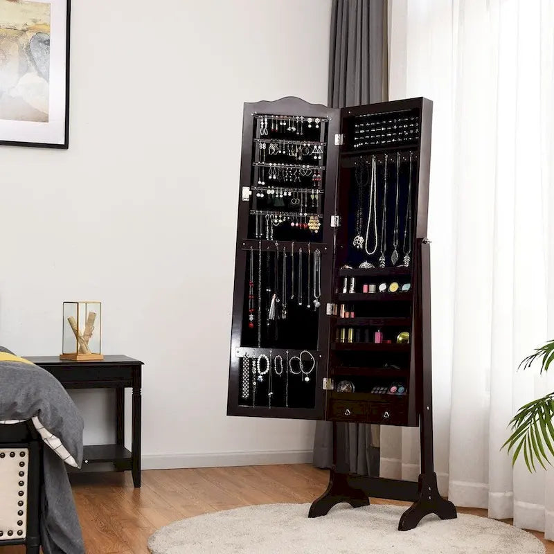 Meuble à bijoux Espresso avec miroir de coiffeuse à LED