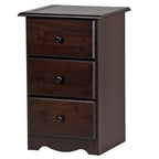  100% Solid Wood 3-Drawer Nightstand with Metal or Wooden Knobs