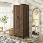 DH BASIC Rustic Distressed Walnut Double-doors Wardrobe Clo with 1-Drawer by 