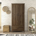 Armoire double en noyer vieilli rustique avec 1 tiroir