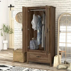 Armoire double en noyer vieilli rustique avec 1 tiroir