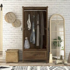 Armoire double en noyer vieilli rustique avec 1 tiroir