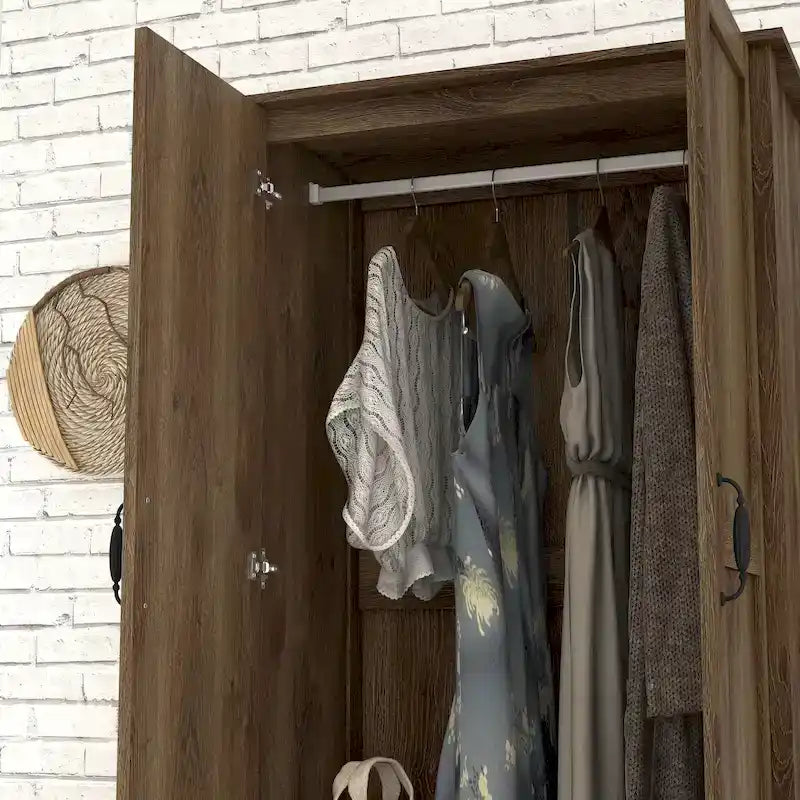 Armoire double en noyer vieilli rustique avec 1 tiroir