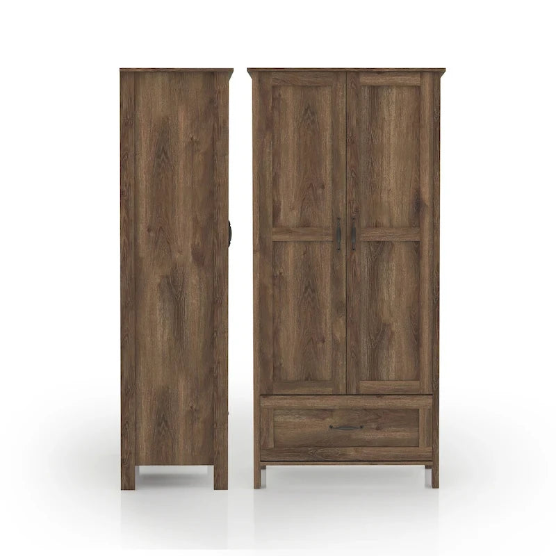Armoire double en noyer vieilli rustique avec 1 tiroir