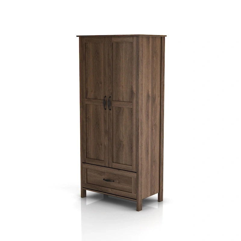 Armoire double en noyer vieilli rustique avec 1 tiroir