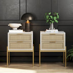 Table d'appoint en rotin avec rangement et accents dorés