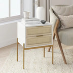  Andrew Rattan End Side Table Storage Doors Gold Accents