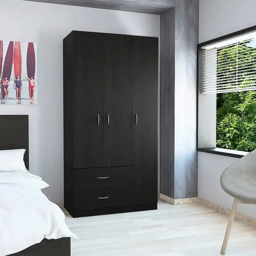  Austral 3 Door Armoire with Drawers, Shelves, and Hanging Rod - N/A