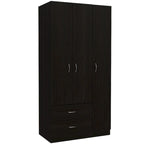 Armoire 3 portes avec tiroirs, étagères et penderie - N/A