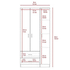 Armoire 3 portes avec tiroirs, étagères et penderie - N/A