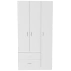 Armoire 3 portes avec tiroirs, étagères et penderie - N/A