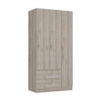 Armoire 3 portes avec tiroirs, étagères et penderie - N/A