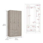 Armoire 3 portes avec tiroirs, étagères et penderie - N/A