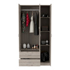 Armoire 3 portes avec tiroirs, étagères et penderie - N/A