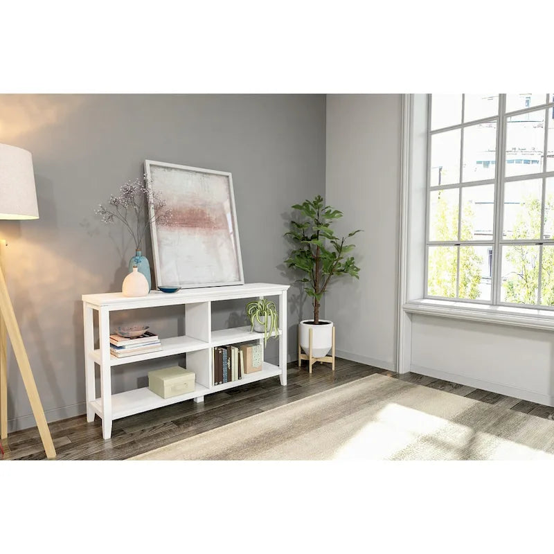 Bibliothèque basse et large 54W avec 2 étagères, blanc