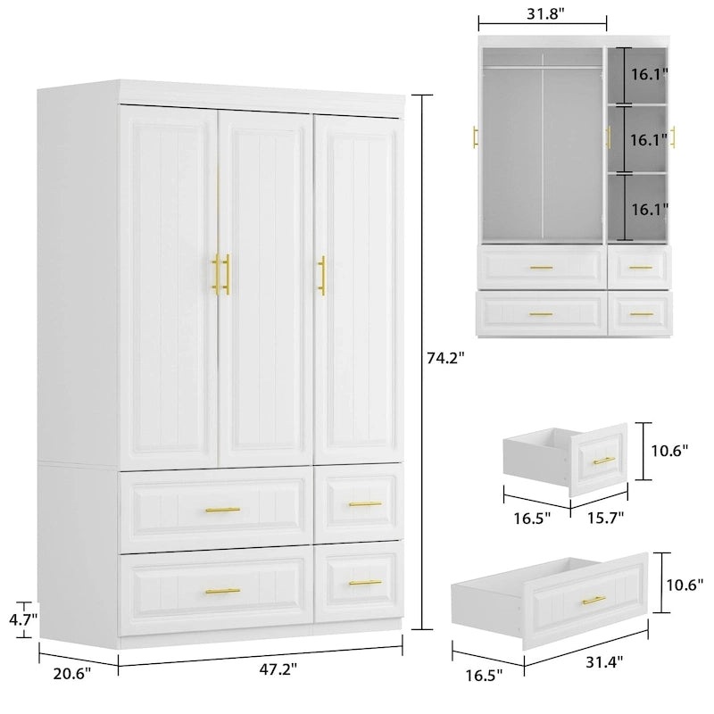 Grande Armoire Garde-Robe Rangement Placard Blanc