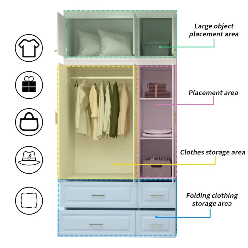 Grande Armoire Garde-Robe Rangement Placard Blanc