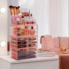  Cosmetic Makeup and Jewelry Storage Case with 12 Drawers and 16 Slots - 4-Piece 