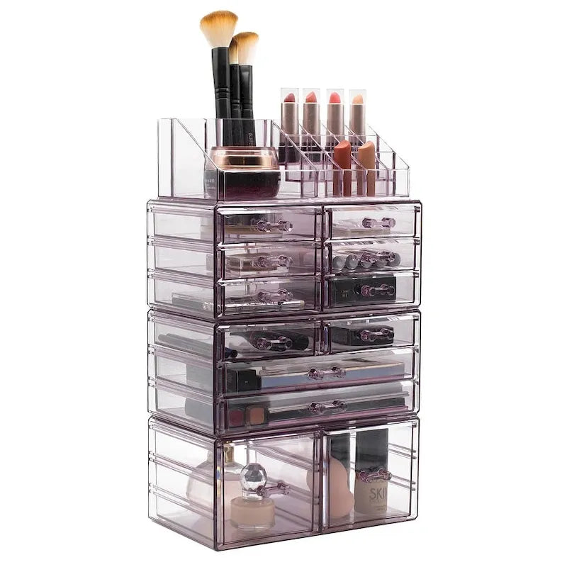 Boîte de rangement de maquillage et de bijoux avec 12 tiroirs et 16 compartiments - 4 pièces