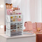 Boîte de rangement de maquillage et de bijoux avec 12 tiroirs et 16 compartiments - 4 pièces