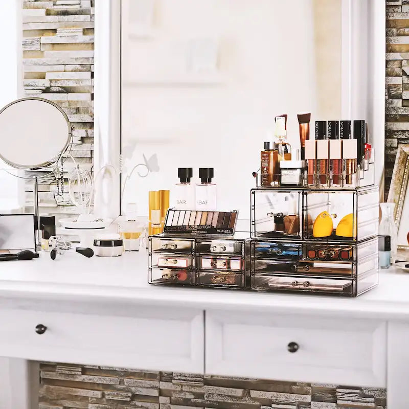 Boîte de rangement de maquillage et de bijoux avec 12 tiroirs et 16 compartiments - 4 pièces