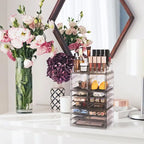 Boîte de rangement de maquillage et de bijoux avec 12 tiroirs et 16 compartiments - 4 pièces