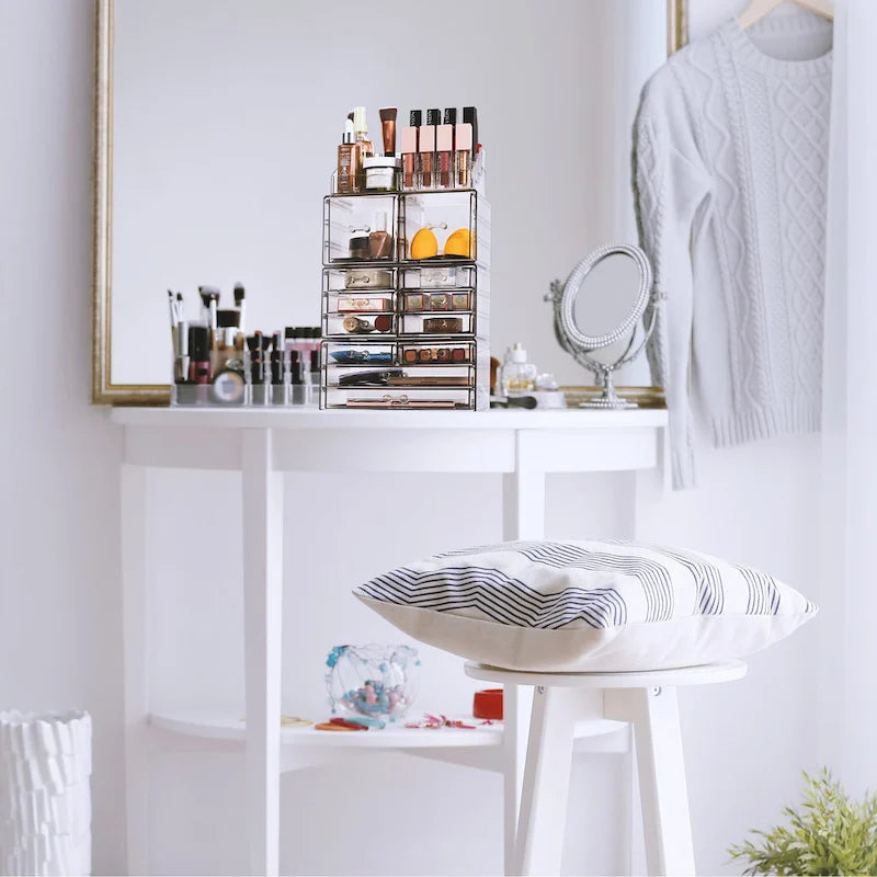 Boîte de rangement de maquillage et de bijoux avec 12 tiroirs et 16 compartiments - 4 pièces
