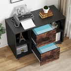 Meuble de rangement de bureau en bois avec 2 tiroirs et 4 étagères ouvertes