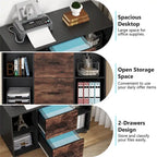 Meuble de rangement de bureau en bois avec 2 tiroirs et 4 étagères ouvertes