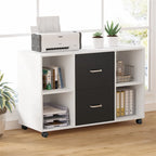 Meuble de rangement de bureau en bois avec 2 tiroirs et 4 étagères ouvertes