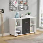 Meuble de rangement de bureau en bois avec 2 tiroirs et 4 étagères ouvertes