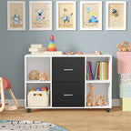 Meuble de rangement de bureau en bois avec 2 tiroirs et 4 étagères ouvertes