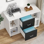 Meuble de rangement de bureau en bois avec 2 tiroirs et 4 étagères ouvertes