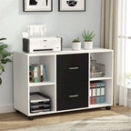 Meuble de rangement de bureau en bois avec 2 tiroirs et 4 étagères ouvertes