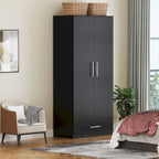 Armoire 2 portes avec tiroir de rangement et tringle à vêtements