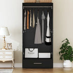 Armoire 2 portes avec tiroir de rangement et tringle à vêtements