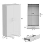 Armoire 2 portes avec tiroir de rangement et tringle à vêtements