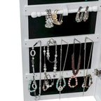 Étagère 4 niveaux, 2 tiroirs, 8 lumières LED bleues, armoire à bijoux avec miroir