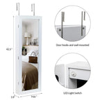 Étagère 4 niveaux, 2 tiroirs, 8 lumières LED bleues, armoire à bijoux avec miroir